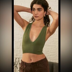 BDG Olive Green Ribbed V-Neck Crop Tank